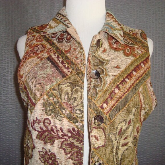 Coldwater Creek Tapestry Vest Button Front Size S - Picture 2 of 5